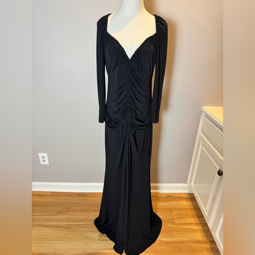 Vintage Vera Wang Black Ruched Long Sleeve Formal Gown - Picture 7 of 14
